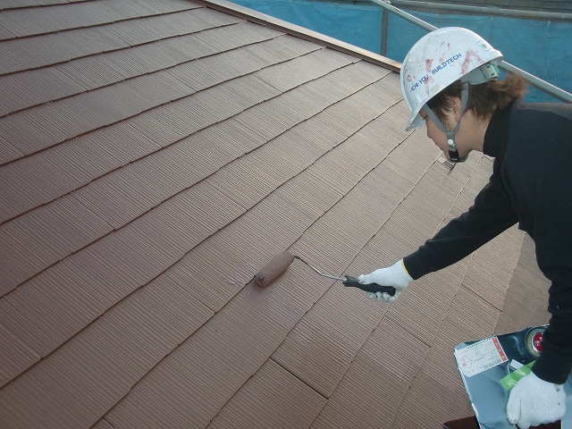 20140117K様邸⑥大屋根上塗り施工中