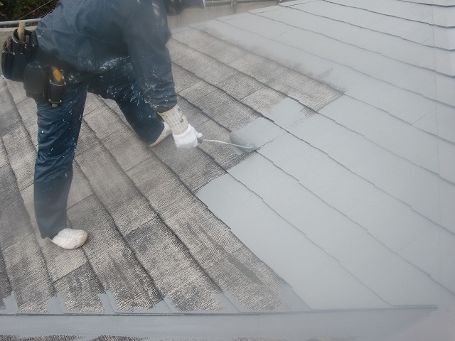 20140207A様邸⑰大屋根中塗り施工中