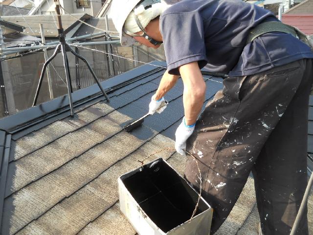 20140711Ｍ様邸⑮屋根中塗り施工中
